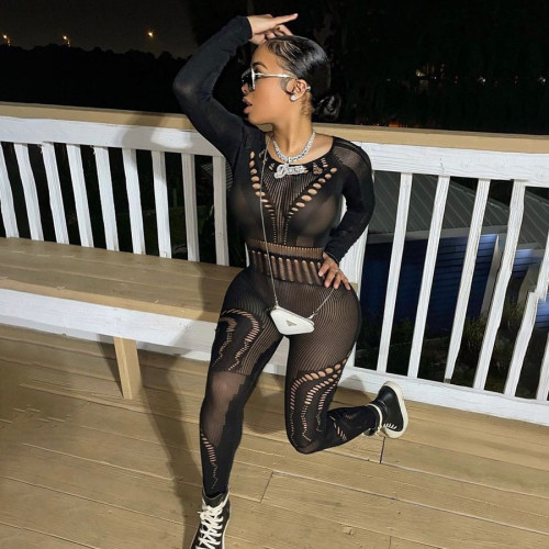 Women's sexy hollow mesh sexy nightwear nightclub lace sexy underwear jumpsuit