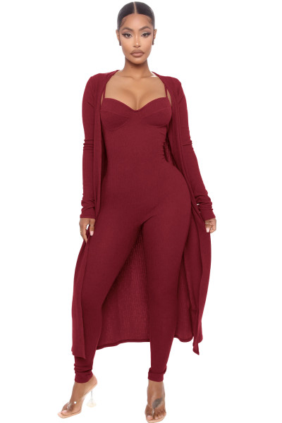Women's one-piece dress Fashion suspender one-piece pants+casual early autumn loose coat long sleeve