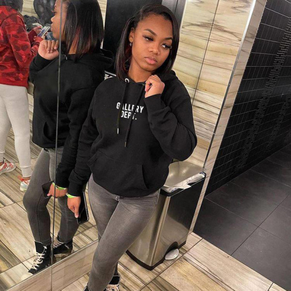 Sexy open navel letters printed hoodie women's long sleeves