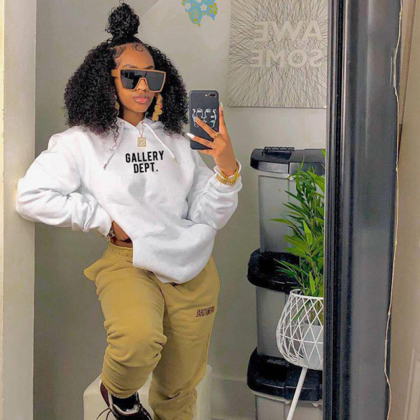 Sexy open navel letters printed hoodie women's long sleeves