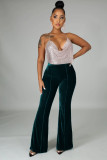 Women's collage gold velvet micro lapel pants High waist casual pants