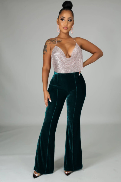 Women's collage gold velvet micro lapel pants High waist casual pants