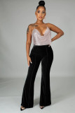Women's collage gold velvet micro lapel pants High waist casual pants