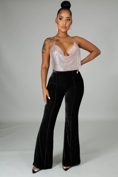 Women's collage gold velvet micro lapel pants High waist casual pants