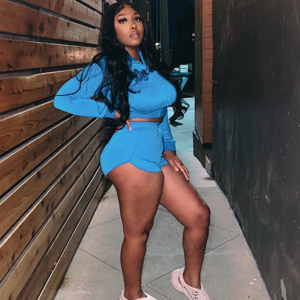 Fashion letter long sleeve sweater shorts casual two-piece set