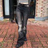 Individually Washed Gradual Ash Dark Street Jeans Straight Stitch Slim High Waist Casual overalls