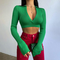 Sexy Deep V Chest Polo Collar Woolen Short Long Sleeve T-Shirt Sexy Deep V Chest Polo Collar Woolen Short Long Sleeve T-Shirt