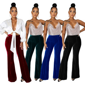 Women's collage gold velvet micro lapel pants High waist casual pants