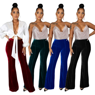 Women's collage gold velvet micro lapel pants High waist casual pants