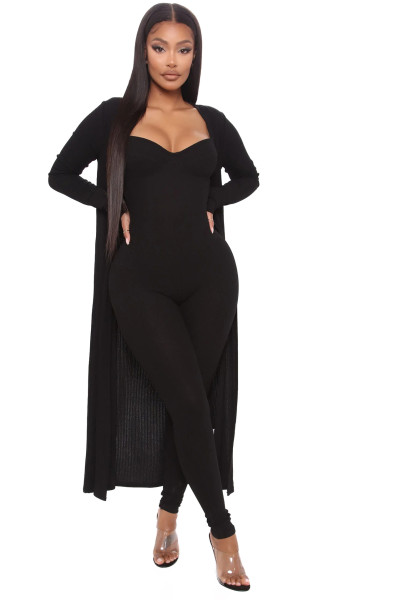 Women's one-piece dress Fashion suspender one-piece pants+casual early autumn loose coat long sleeve