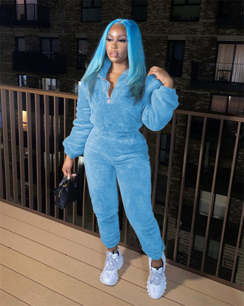 Two piece thickened reversible velvet V-neck casual suit