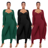 Women's one-piece dress Fashion suspender one-piece pants+casual early autumn loose coat long sleeve