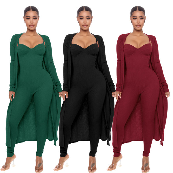 Women's one-piece dress Fashion suspender one-piece pants+casual early autumn loose coat long sleeve