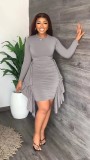 Temperament Slim Pleated Long Sleeve Spring Autumn Casual Dress