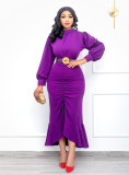 Long sleeve slim fitting fishtail party dress light familiar style dress