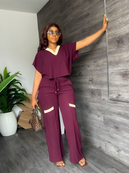 Solid casual short sleeve T-shirt sports suit straight leg pants summer two-piece set