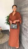 Loose waisted casual work dress with side slit summer commuter dress