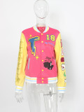 Fashion Versatile Single breasted Woolen Casual Jacket Printed Splice Bomber Jacket