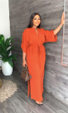 Loose waisted casual work dress with side slit summer commuter dress