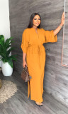 Loose waisted casual work dress with side slit summer commuter dress