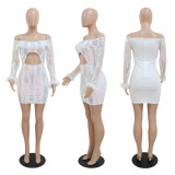 Long Sleeve Hip Wrap Dress Women Sexy One Shoulder Perforated Dress