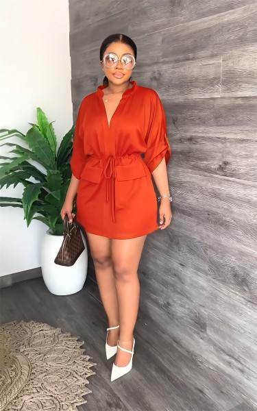 V-Neck Loose Waist Work Dress Summer Casual Women's Dress