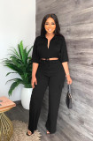 Casual drawstring jacket high waist work clothes straight trousers commuter two-piece set