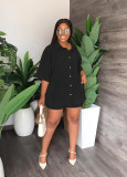 Solid lapel long shirt casual shorts suit women's two-piece set