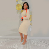Knitted big hole strip sexy backless dress
