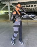 Popular color block splicing straight zipper jeans