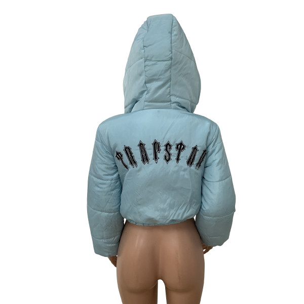 Letter embroidery hooded warm windbreaker coat cotton padded jacket