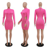 Fashion half high collar chain tassel sexy hip bag long sleeve autumn and winter hot drill dress