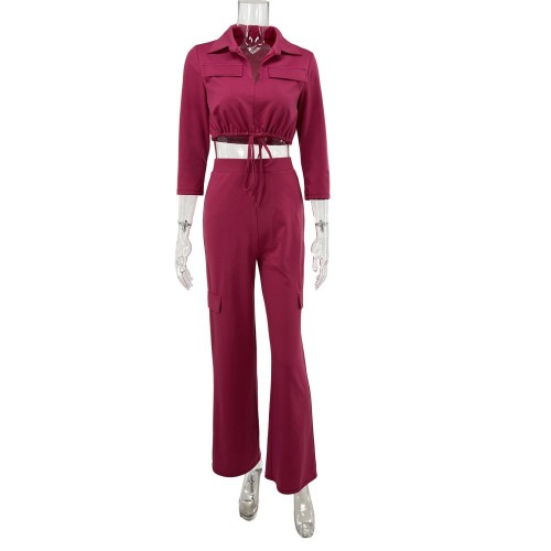 Casual drawstring jacket high waist work clothes straight trousers commuter two-piece set