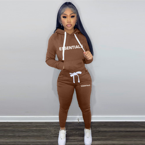 Plush drawstring letter print two piece hood (including pocket)