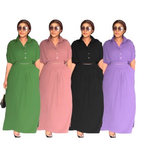 Casual lapel blouse loose skirt two-piece commuter dress