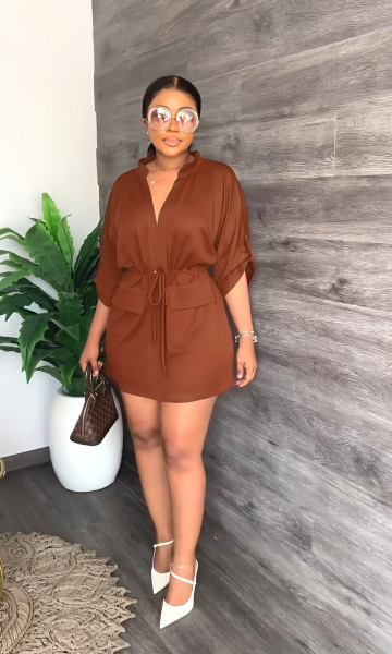 V-Neck Loose Waist Work Dress Summer Casual Women's Dress