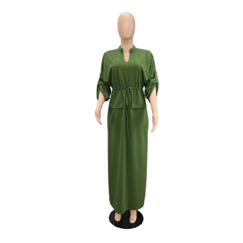 Loose waisted casual work dress with side slit summer commuter dress