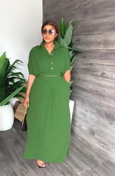 Casual lapel blouse loose skirt two-piece commuter dress