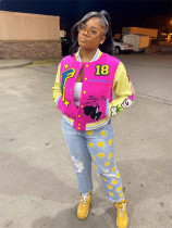 Fashion Versatile Single breasted Woolen Casual Jacket Printed Splice Bomber Jacket