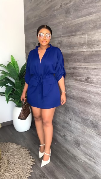 V-Neck Loose Waist Work Dress Summer Casual Women's Dress