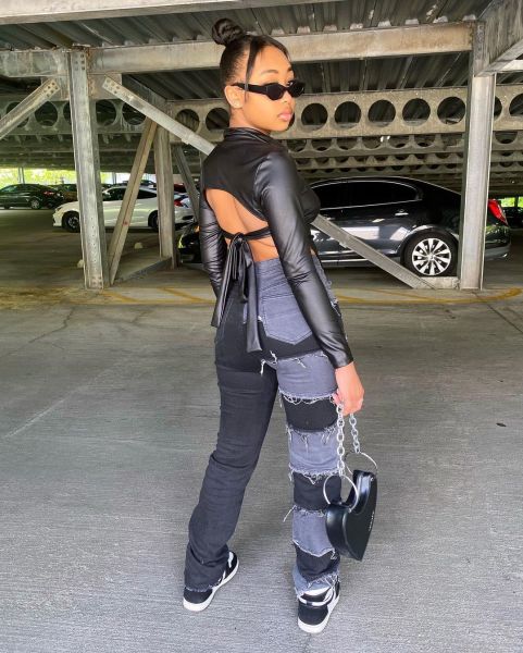 Popular color block splicing straight zipper jeans
