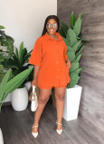 Solid lapel long shirt casual shorts suit women's two-piece set