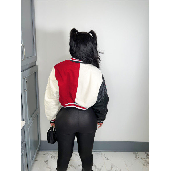 Color blocked embroidered baseball jacket, versatile casual jacket