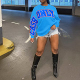 Fashion printed big letter casual loose round neck long sleeve sweater