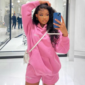 Sweater shorts suit Fashion sports LOGO long sleeve pullover hooded sweater two-piece set