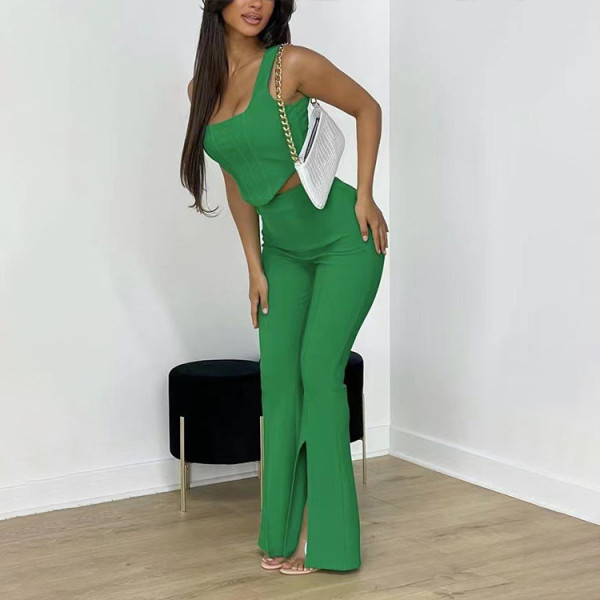 Solid color temperament commuter sleeveless vest with split leg fashion casual two sets