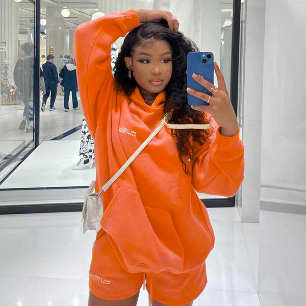 Sweater shorts suit Fashion sports LOGO long sleeve pullover hooded sweater two-piece set