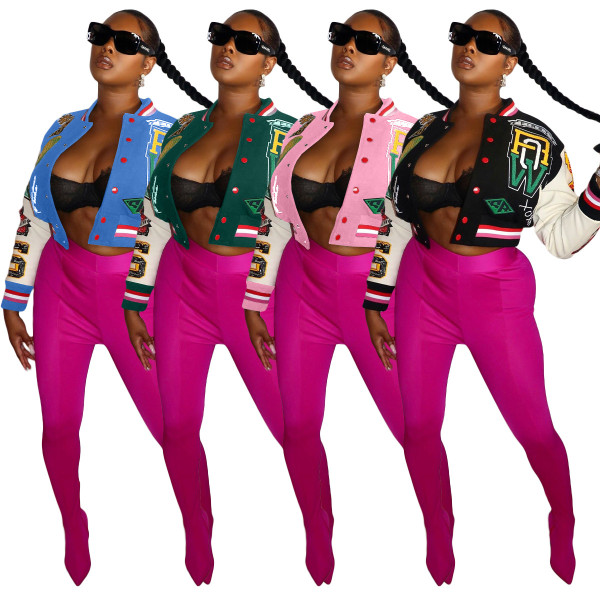 Woolen Bomber Full Position Printed Threaded Jacket