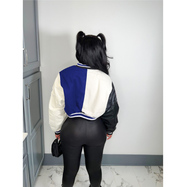 Color blocked embroidered baseball jacket, versatile casual jacket