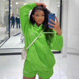 Sweater shorts suit Fashion sports LOGO long sleeve pullover hooded sweater two-piece set